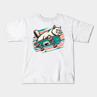 Cat Skateboard | Fluffy Cat in Air Kids T-Shirt